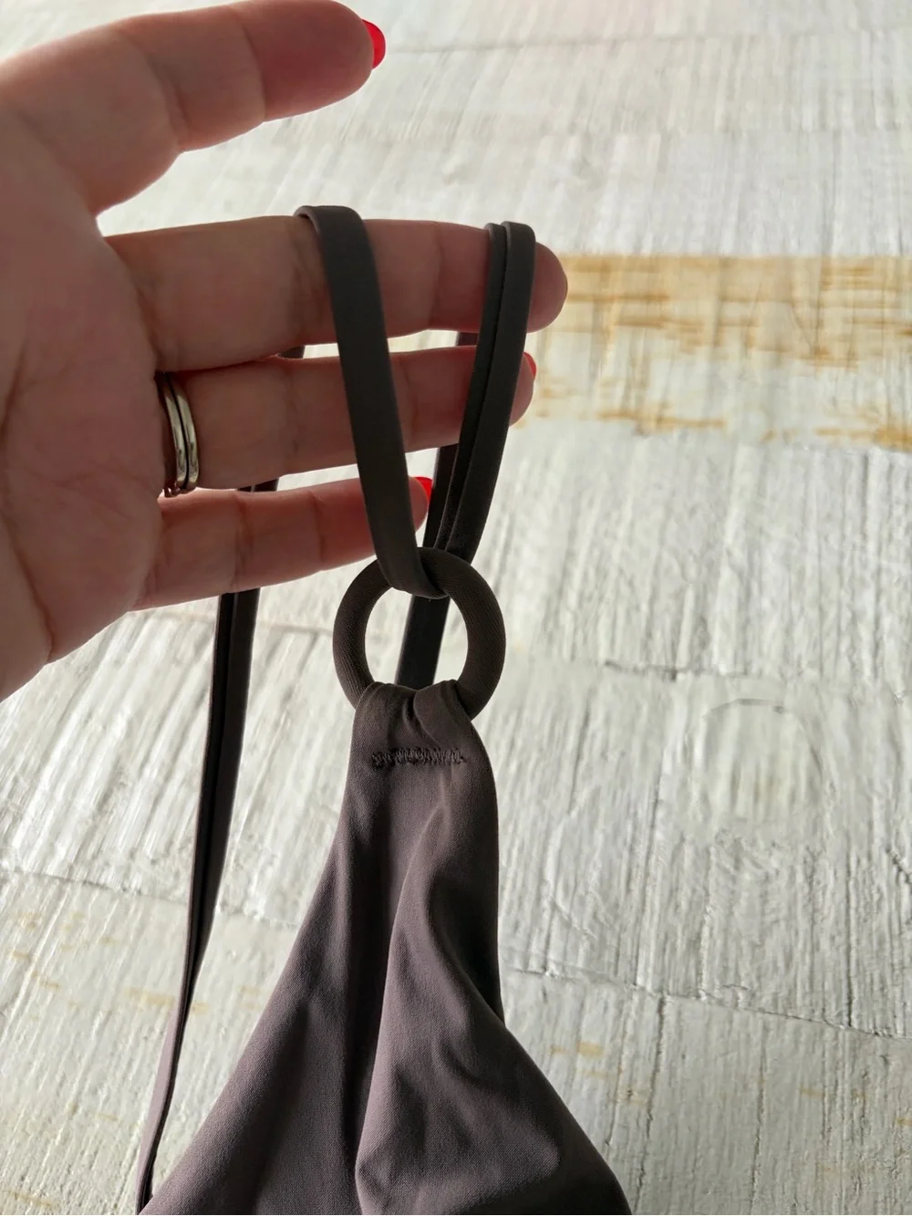 COS size 12 Mauve Grey One Piece Swimsuit Minimalist Ring Detail Double Strap